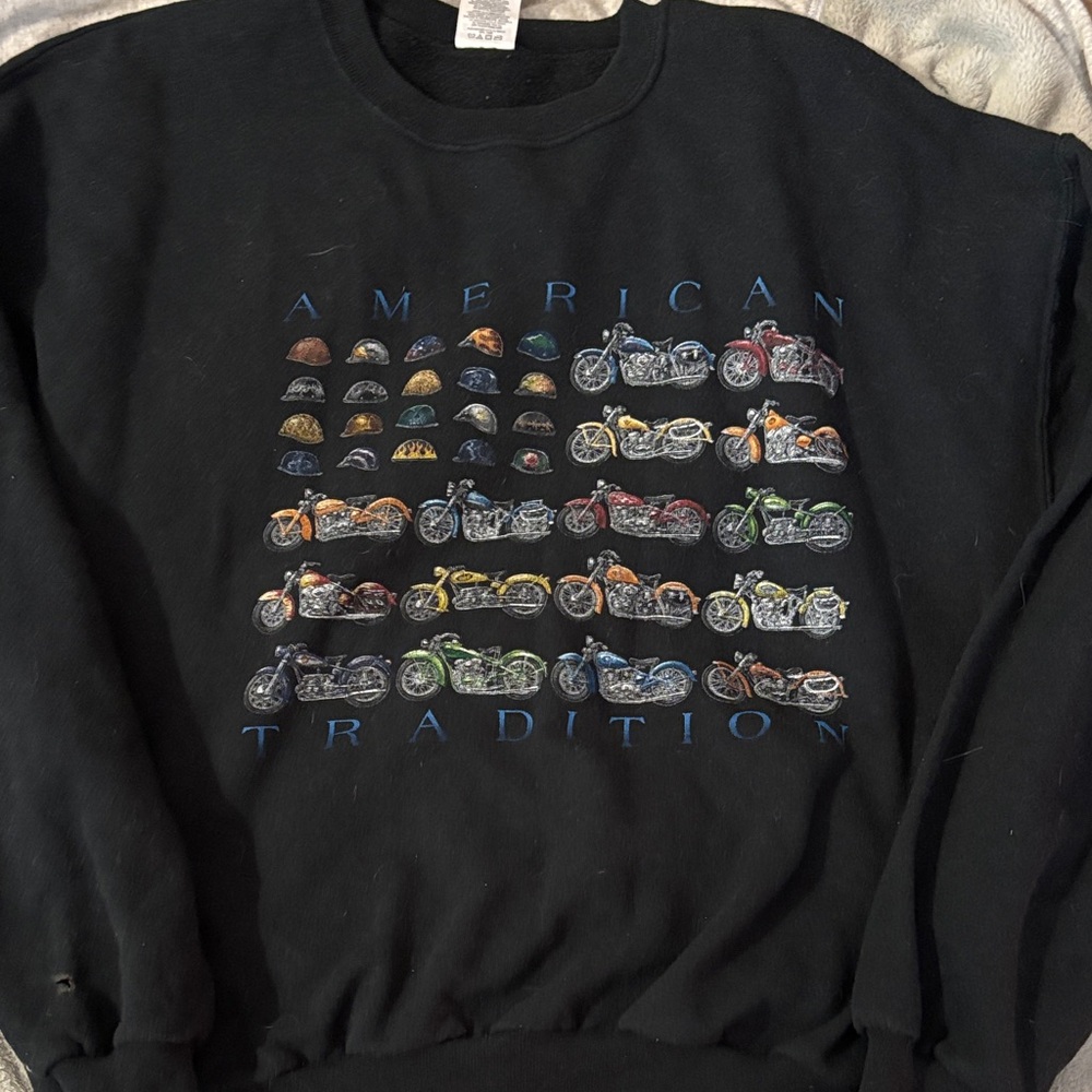 Black Motorcycle print crew neck sweatshirt